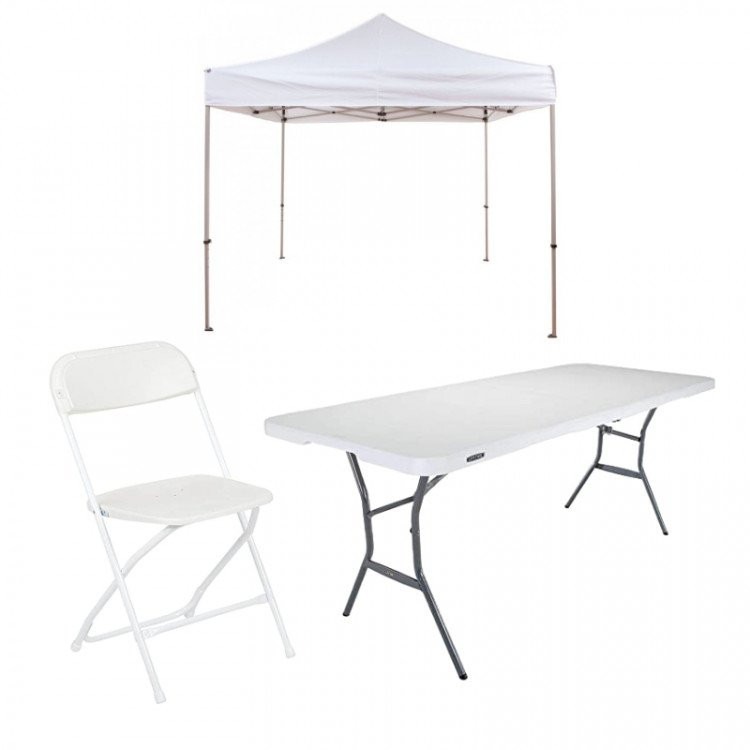 Tents, tables, and chairs